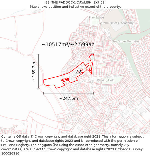 22, THE PADDOCK, DAWLISH, EX7 0EJ: Plot and title map