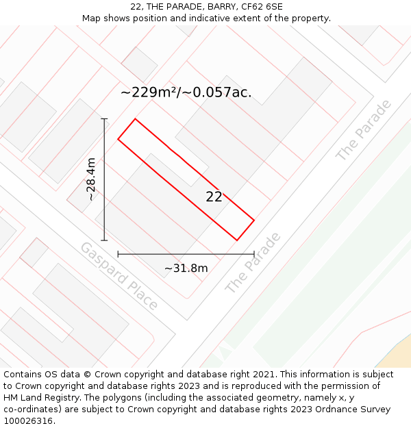 22, THE PARADE, BARRY, CF62 6SE: Plot and title map