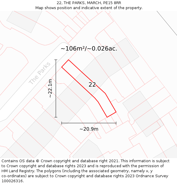 22, THE PARKS, MARCH, PE15 8RR: Plot and title map