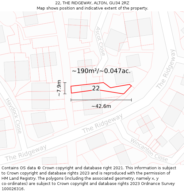 22, THE RIDGEWAY, ALTON, GU34 2RZ: Plot and title map