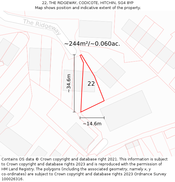 22, THE RIDGEWAY, CODICOTE, HITCHIN, SG4 8YP: Plot and title map