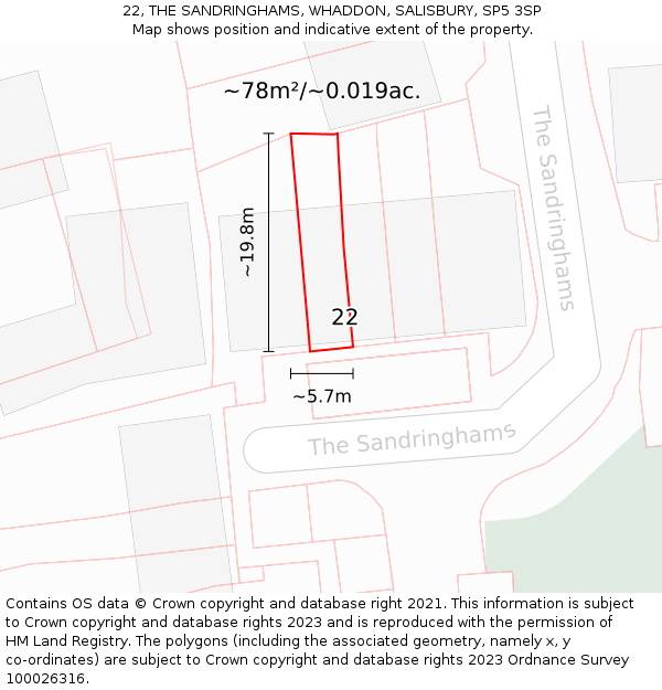 22, THE SANDRINGHAMS, WHADDON, SALISBURY, SP5 3SP: Plot and title map