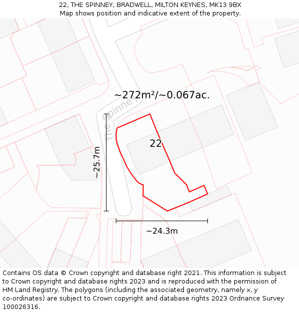 22, THE SPINNEY, BRADWELL, MILTON KEYNES, MK13 9BX: Plot and title map