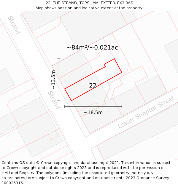 22, THE STRAND, TOPSHAM, EXETER, EX3 0AS: Plot and title map