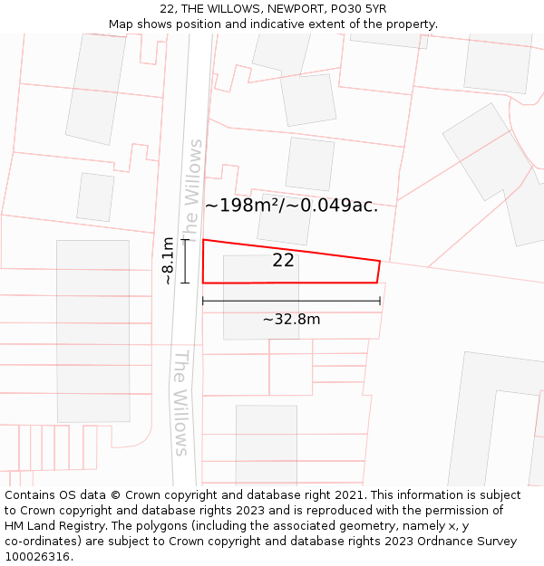 22, THE WILLOWS, NEWPORT, PO30 5YR: Plot and title map