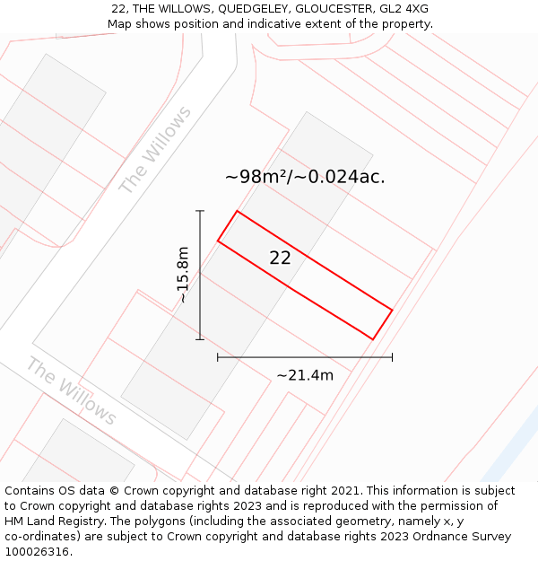 22, THE WILLOWS, QUEDGELEY, GLOUCESTER, GL2 4XG: Plot and title map