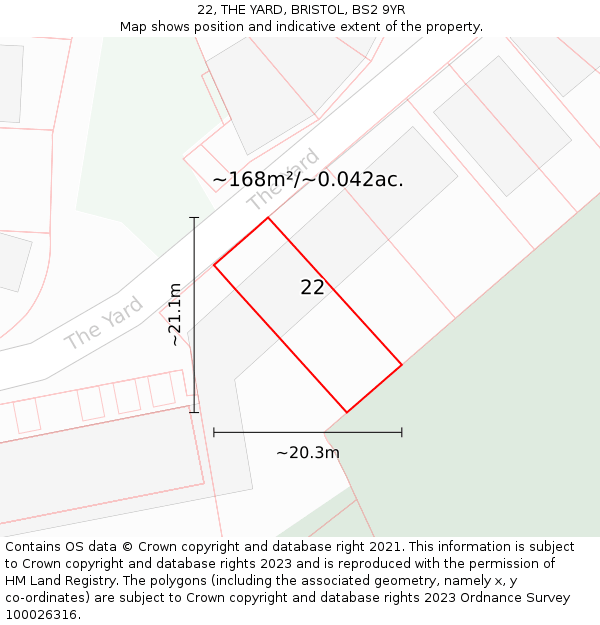 22, THE YARD, BRISTOL, BS2 9YR: Plot and title map