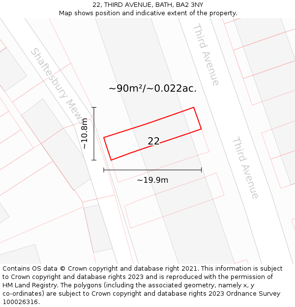 22, THIRD AVENUE, BATH, BA2 3NY: Plot and title map