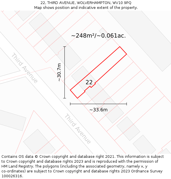 22, THIRD AVENUE, WOLVERHAMPTON, WV10 9PQ: Plot and title map