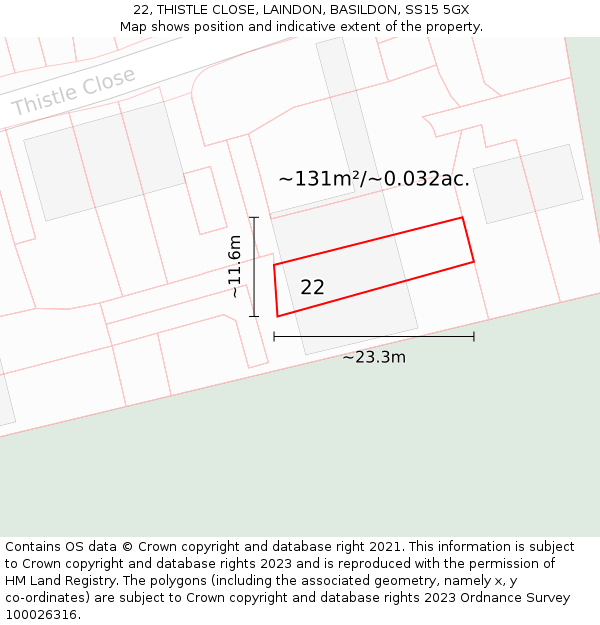 22, THISTLE CLOSE, LAINDON, BASILDON, SS15 5GX: Plot and title map
