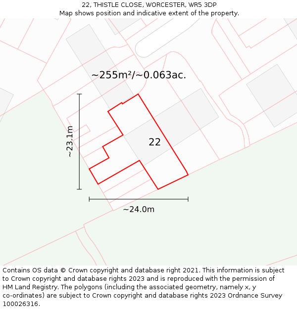 22, THISTLE CLOSE, WORCESTER, WR5 3DP: Plot and title map