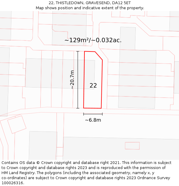 22, THISTLEDOWN, GRAVESEND, DA12 5ET: Plot and title map