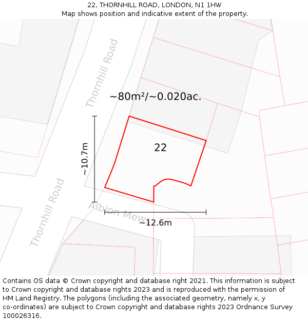 22, THORNHILL ROAD, LONDON, N1 1HW: Plot and title map