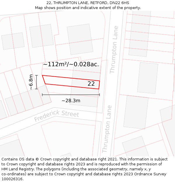 22, THRUMPTON LANE, RETFORD, DN22 6HS: Plot and title map