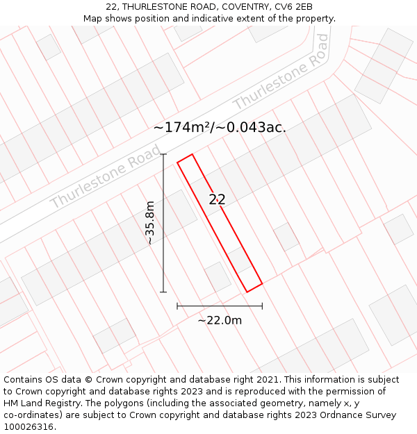 22, THURLESTONE ROAD, COVENTRY, CV6 2EB: Plot and title map