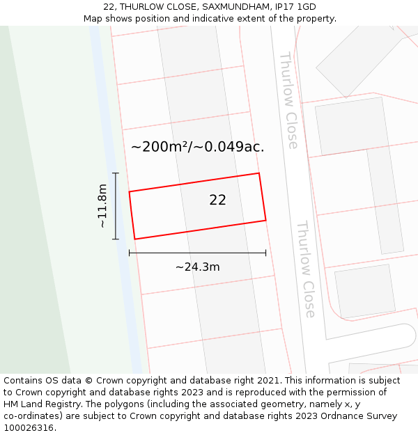 22, THURLOW CLOSE, SAXMUNDHAM, IP17 1GD: Plot and title map