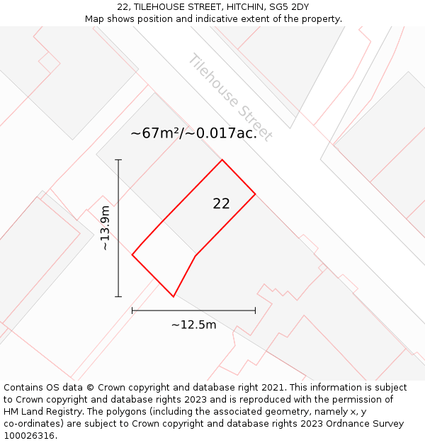 22, TILEHOUSE STREET, HITCHIN, SG5 2DY: Plot and title map