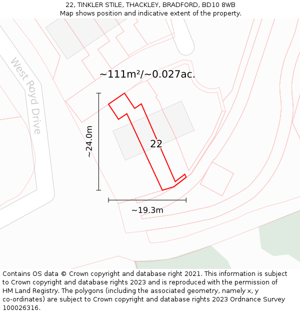 22, TINKLER STILE, THACKLEY, BRADFORD, BD10 8WB: Plot and title map