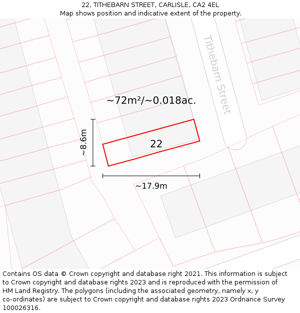 22, TITHEBARN STREET, CARLISLE, CA2 4EL: Plot and title map