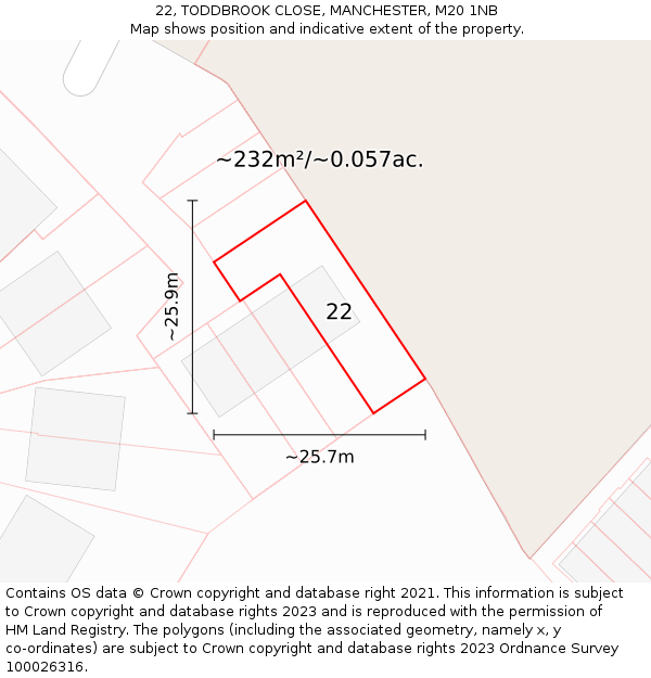 22, TODDBROOK CLOSE, MANCHESTER, M20 1NB: Plot and title map
