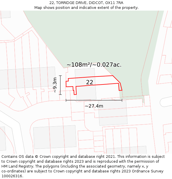 22, TORRIDGE DRIVE, DIDCOT, OX11 7RA: Plot and title map