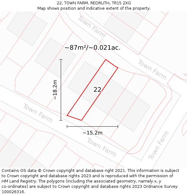22, TOWN FARM, REDRUTH, TR15 2XG: Plot and title map