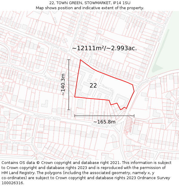 22, TOWN GREEN, STOWMARKET, IP14 1SU: Plot and title map
