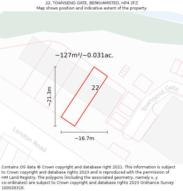 22, TOWNSEND GATE, BERKHAMSTED, HP4 2FZ: Plot and title map