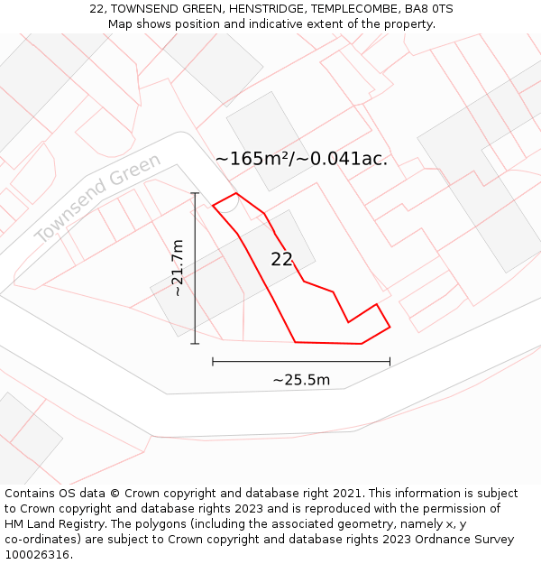 22, TOWNSEND GREEN, HENSTRIDGE, TEMPLECOMBE, BA8 0TS: Plot and title map