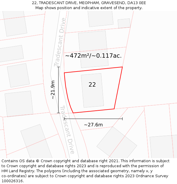 22, TRADESCANT DRIVE, MEOPHAM, GRAVESEND, DA13 0EE: Plot and title map
