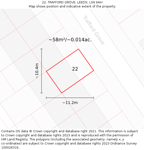 22, TRAFFORD GROVE, LEEDS, LS9 6AH: Plot and title map