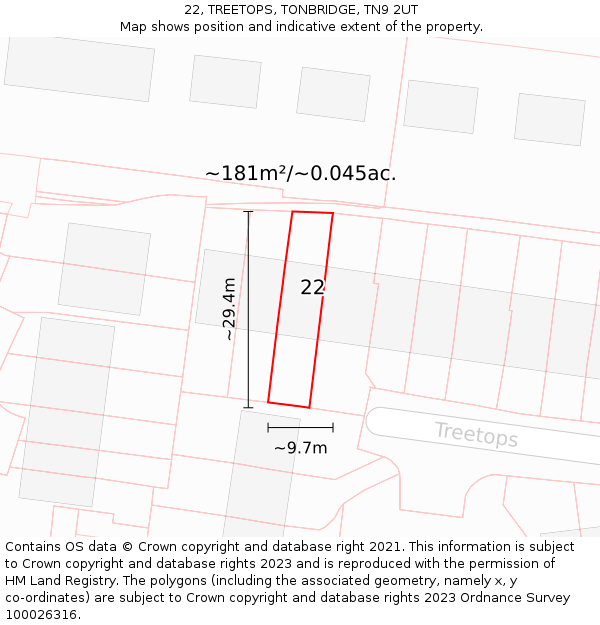 22, TREETOPS, TONBRIDGE, TN9 2UT: Plot and title map