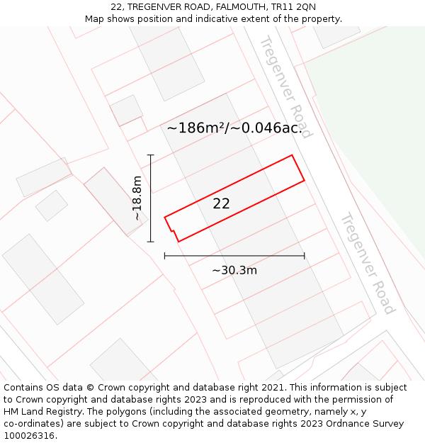 22, TREGENVER ROAD, FALMOUTH, TR11 2QN: Plot and title map