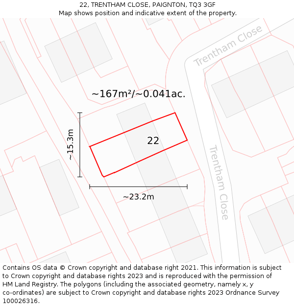 22, TRENTHAM CLOSE, PAIGNTON, TQ3 3GF: Plot and title map