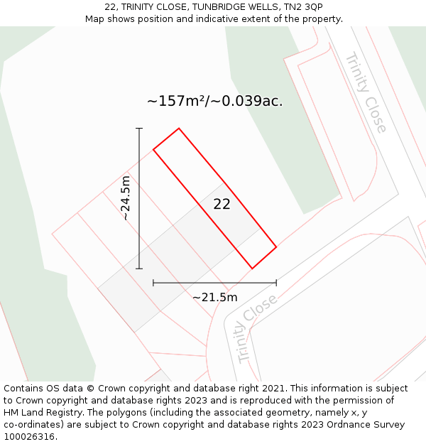 22, TRINITY CLOSE, TUNBRIDGE WELLS, TN2 3QP: Plot and title map