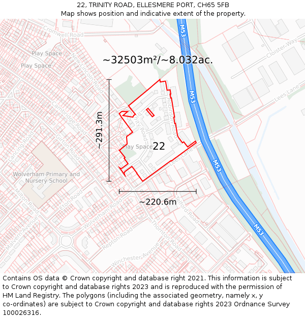 22, TRINITY ROAD, ELLESMERE PORT, CH65 5FB: Plot and title map