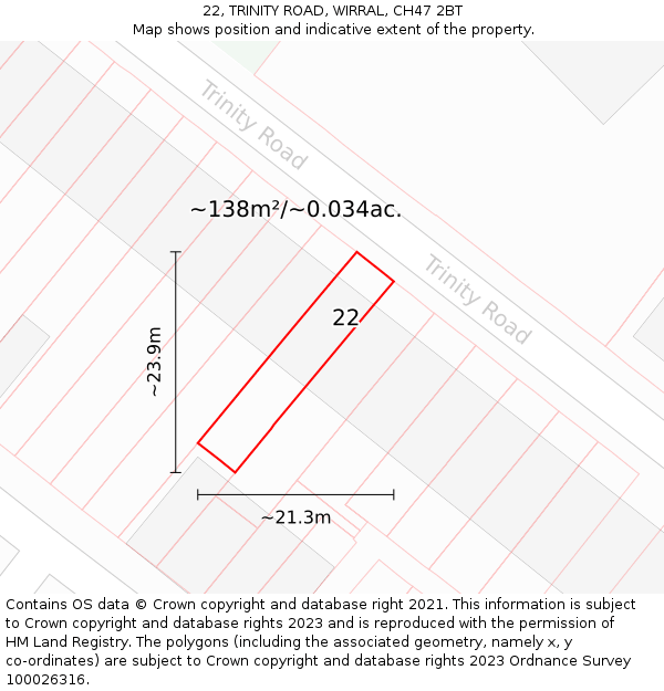 22, TRINITY ROAD, WIRRAL, CH47 2BT: Plot and title map
