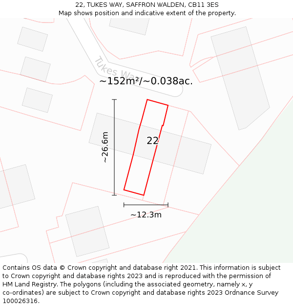 22, TUKES WAY, SAFFRON WALDEN, CB11 3ES: Plot and title map