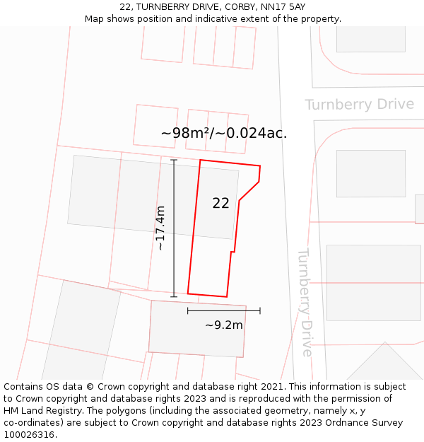 22, TURNBERRY DRIVE, CORBY, NN17 5AY: Plot and title map