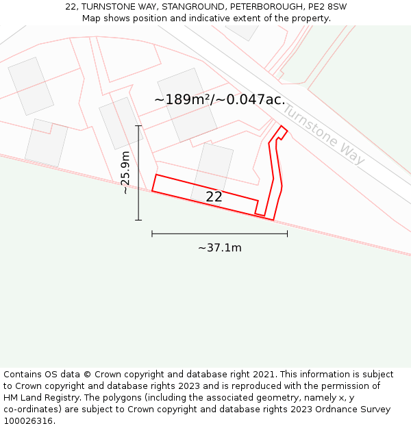 22, TURNSTONE WAY, STANGROUND, PETERBOROUGH, PE2 8SW: Plot and title map