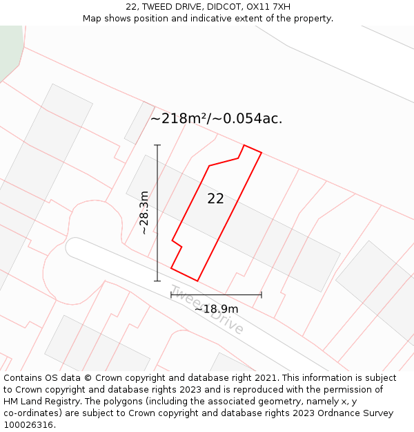 22, TWEED DRIVE, DIDCOT, OX11 7XH: Plot and title map