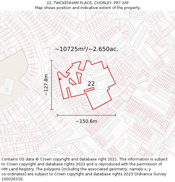 22, TWICKENHAM PLACE, CHORLEY, PR7 2AF: Plot and title map