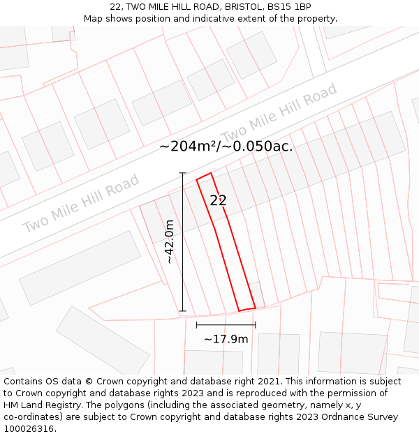 22, TWO MILE HILL ROAD, BRISTOL, BS15 1BP: Plot and title map
