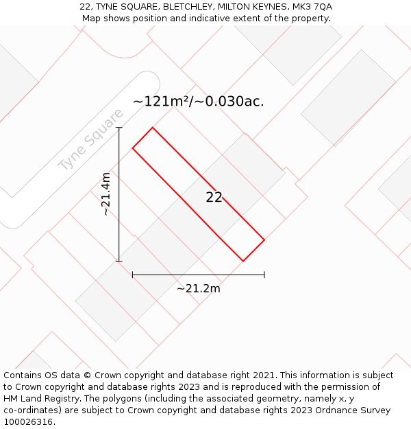 22, TYNE SQUARE, BLETCHLEY, MILTON KEYNES, MK3 7QA: Plot and title map