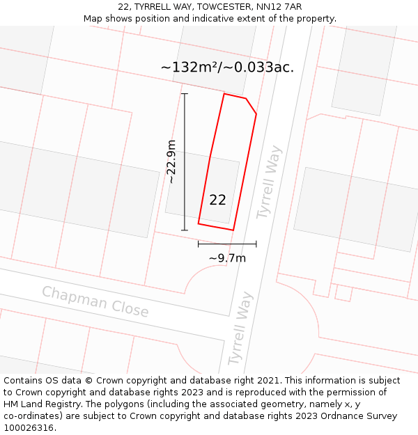 22, TYRRELL WAY, TOWCESTER, NN12 7AR: Plot and title map