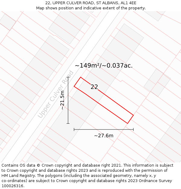 22, UPPER CULVER ROAD, ST ALBANS, AL1 4EE: Plot and title map