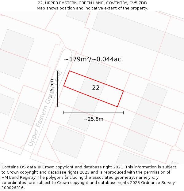 22, UPPER EASTERN GREEN LANE, COVENTRY, CV5 7DD: Plot and title map