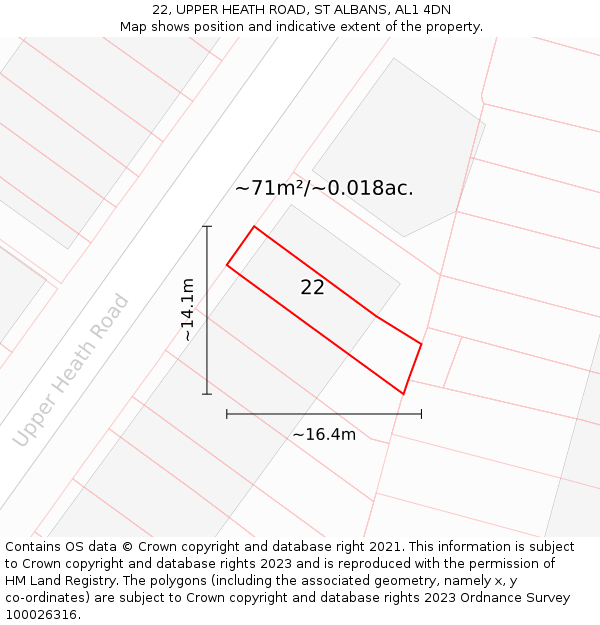 22, UPPER HEATH ROAD, ST ALBANS, AL1 4DN: Plot and title map