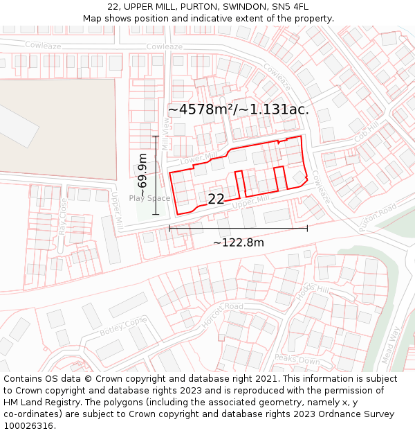 22, UPPER MILL, PURTON, SWINDON, SN5 4FL: Plot and title map
