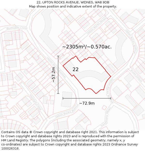 22, UPTON ROCKS AVENUE, WIDNES, WA8 9DB: Plot and title map